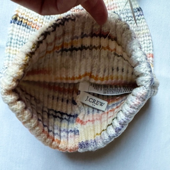 J.Crew Space Dye Pom Pom Hat White Multi J. Crew - Picture 3 of 3